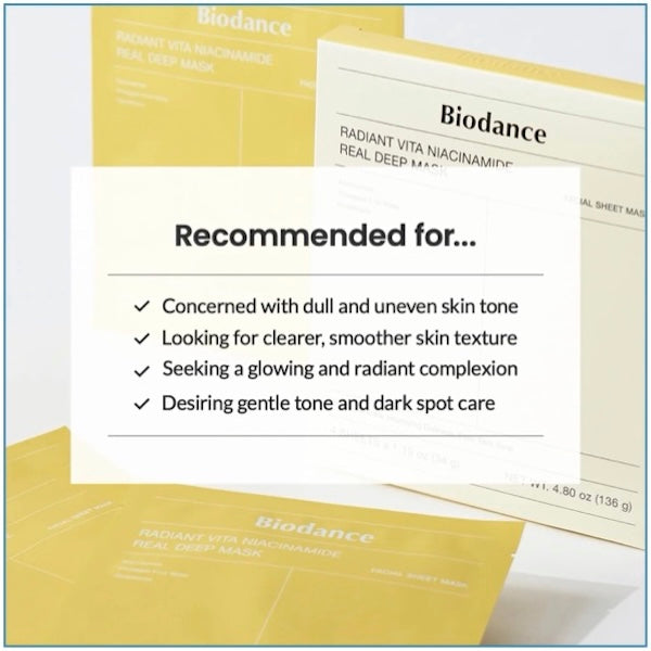 Biodance Radiant Vita Niacinamide Real Deep Mask 4 Pack - www.Kskin.ie  