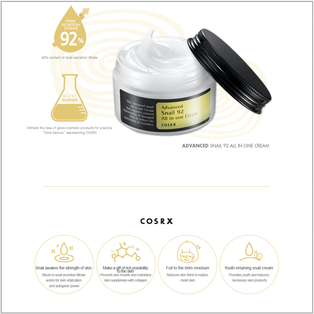 COSRX Advanced Snail 92 All In One Cream - www.Kskin.ie  